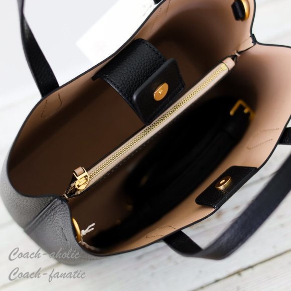 NWT Tory Burch 85985 Blake Small Leather Crossbody Tote in Black/Devon Sand - Picture 10 of 11